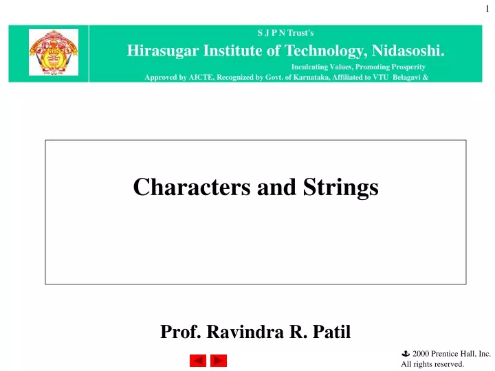 characters and strings prof ravindra r patil