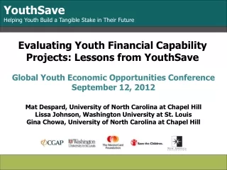 Evaluating Youth Financial Capability Projects: Lessons from YouthSave