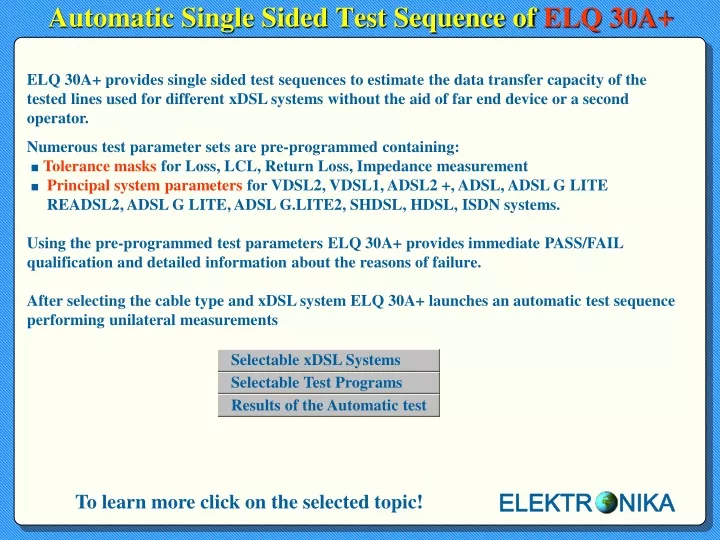 automatic single sided test sequence of elq 30a
