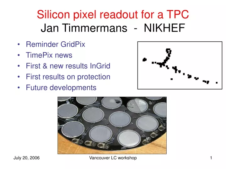 silicon pixel readout for a tpc jan timmermans nikhef