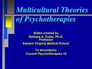 Multicultural Theories of Psychotherapies