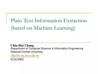 Plain Text Information Extraction  (based on Machine Learning )