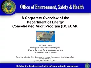 A Corporate Overview of the  Department of Energy  Consolidated Audit Program (DOECAP)