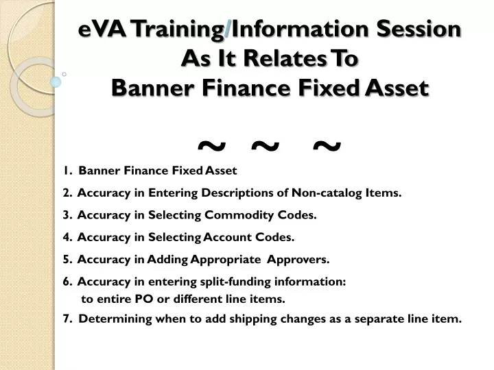 eva training information session as it relates