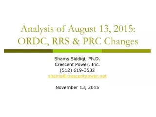 Analysis of August 13, 2015: ORDC, RRS &amp; PRC Changes