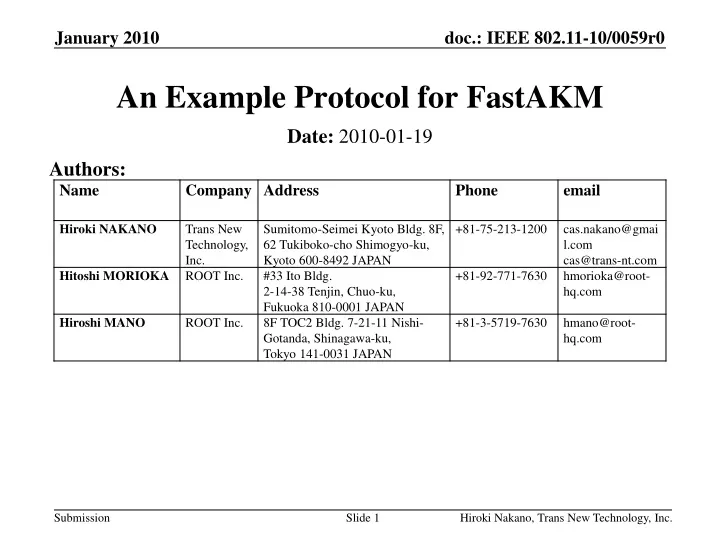 an example protocol for fastakm
