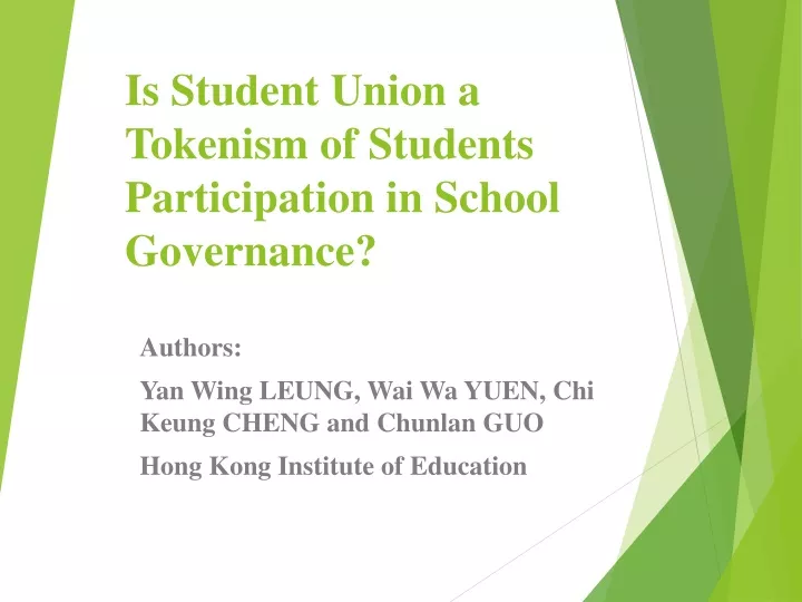 is student union a tokenism of students participation in school governance