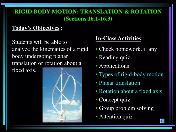 rigid body motion translation rotation sections