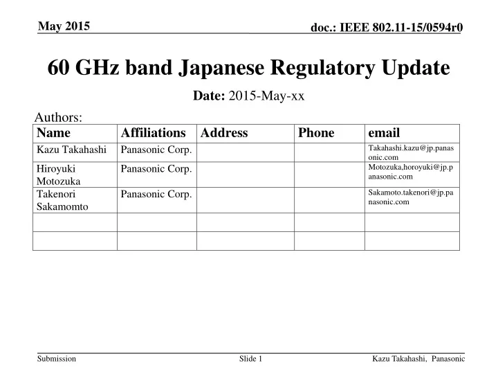 60 ghz band japanese regulatory update