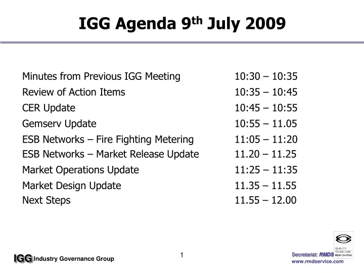 igg agenda 9 th july 2009