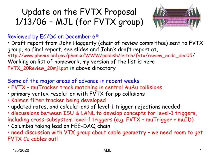 update on the fvtx proposal 1 13 06 mjl for fvtx group
