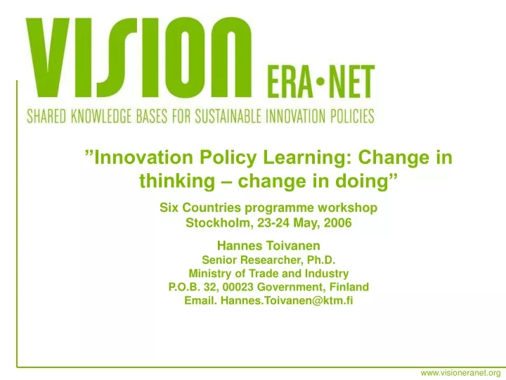 innovation policy learning change in thinking