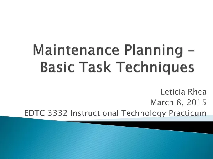 maintenance planning basic task techniques