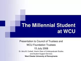 The Millennial Student at WCU