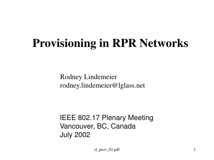 provisioning in rpr networks