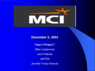 Team 3 Project 7 Mike Lindamood John Pallotta Jeff Plitt Jennifer Yontz-Orlando