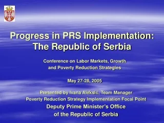 Progress in PRS Implementation: The Republic of Serbia
