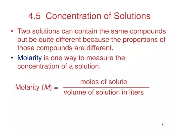 4 5 concentration of solutions