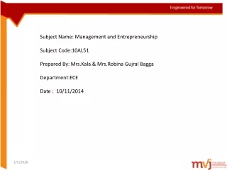Subject Name: Management and Entrepreneurship Subject Code:10AL51