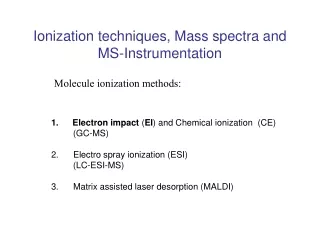 Ionization techniques, Mass spectra and MS-Instrumentation