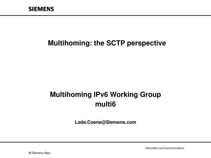 multihoming the sctp perspective