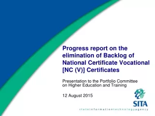 Presentation to the Portfolio Committee on Higher Education and  Training 12 August 2015