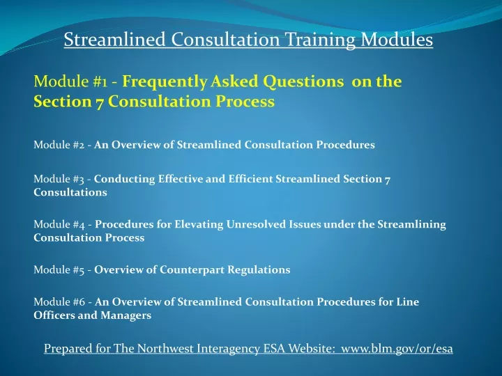 streamlined consultation training modules module