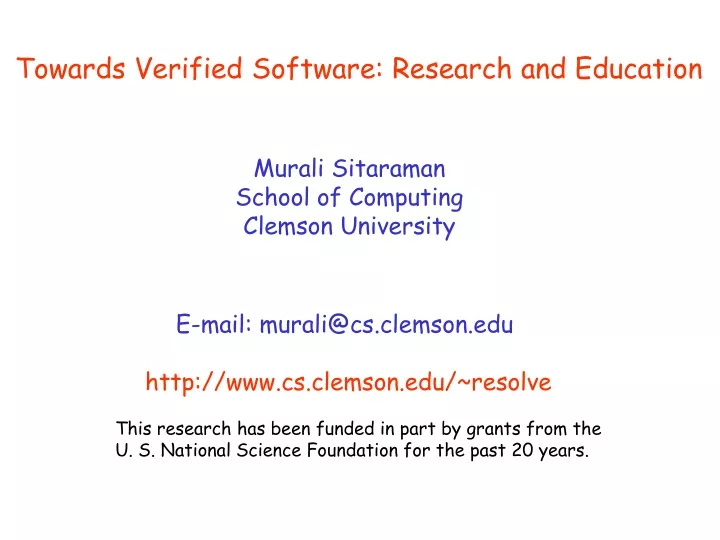 towards verified software research and education