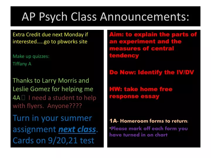 ap psych class announcements