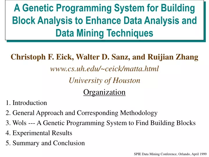 a genetic programming system for building block