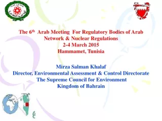 The 6 th   Arab Meeting  For Regulatory Bodies of Arab Network &amp; Nuclear Regulations