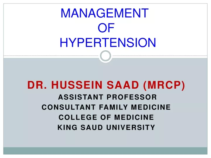 management of hypertension