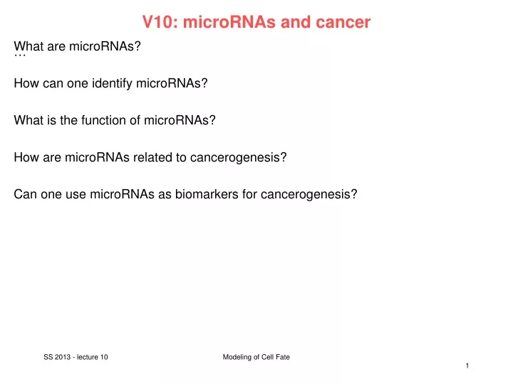 v10 micrornas and cancer