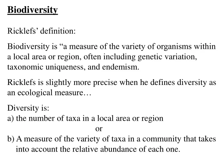 biodiversity ricklefs definition biodiversity