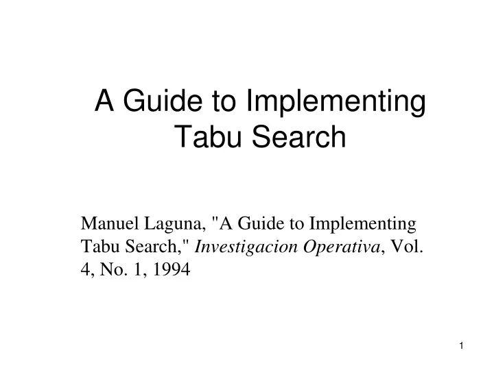 a guide to implementing tabu search