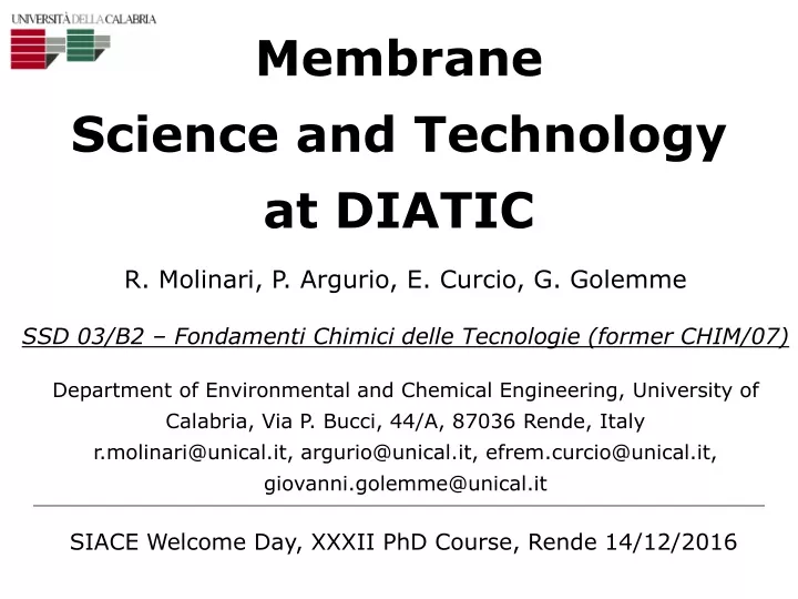 membrane science and technology at diatic
