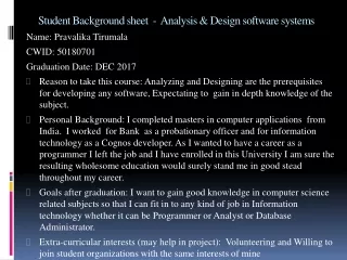Student Background sheet  -  Analysis &amp; Design software systems