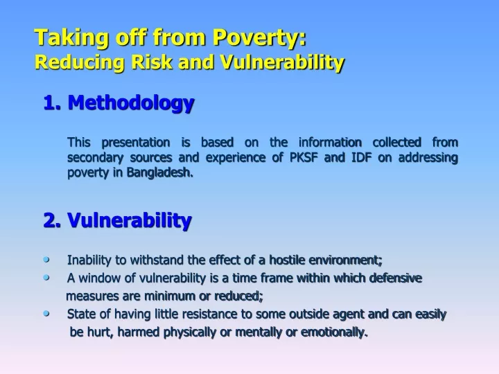 taking off from poverty reducing risk and vulnerability