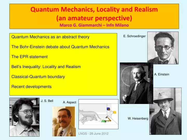 quantum mechanics locality and realism an amateur perspective marco g giammarchi infn milano