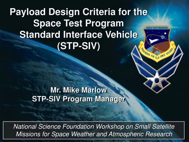 payload design criteria for the space test