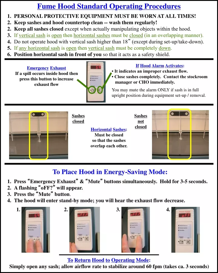 fume hood standard operating procedures