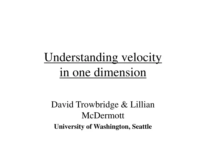 understanding velocity in one dimension