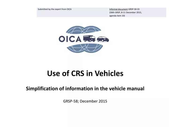 use of crs in vehicles simplification