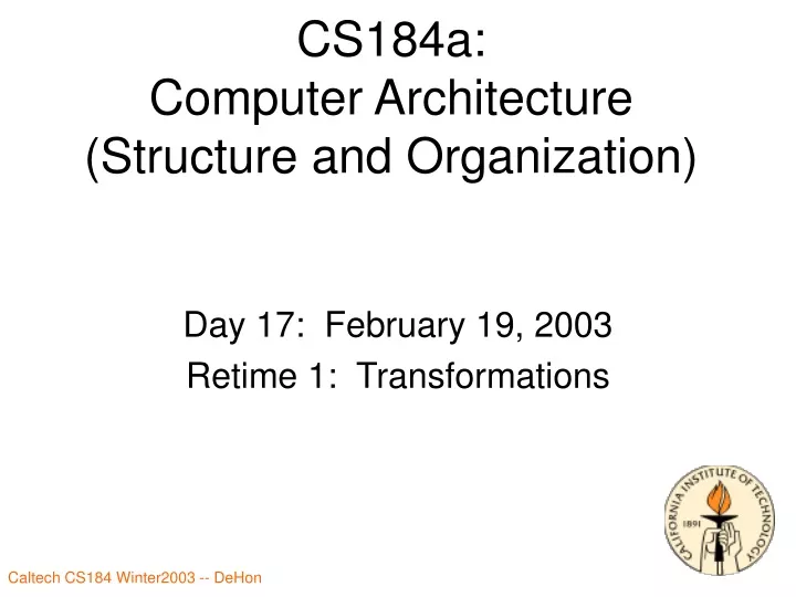 cs184a computer architecture structure and organization