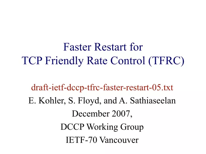 faster restart for tcp friendly rate control tfrc