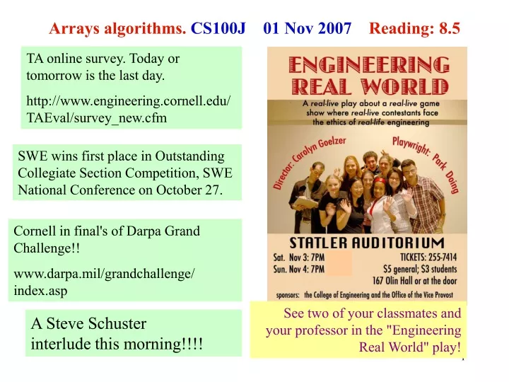 arrays algorithms cs100j 01 nov 2007 reading 8 5