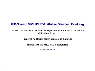 MDG and MKUKUTA Water Sector Costing