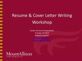 Resume &amp; Cover Letter Writing Worksho p