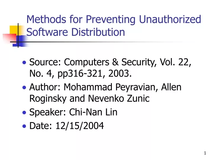 methods for preventing unauthorized software distribution