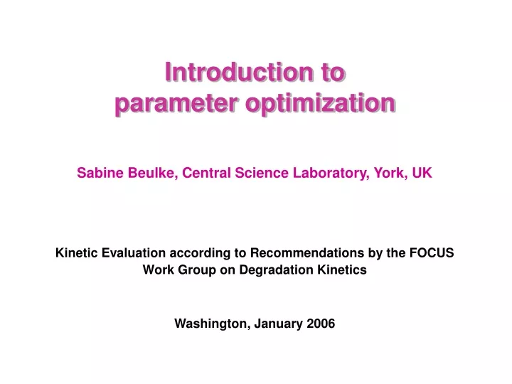 introduction to parameter optimization